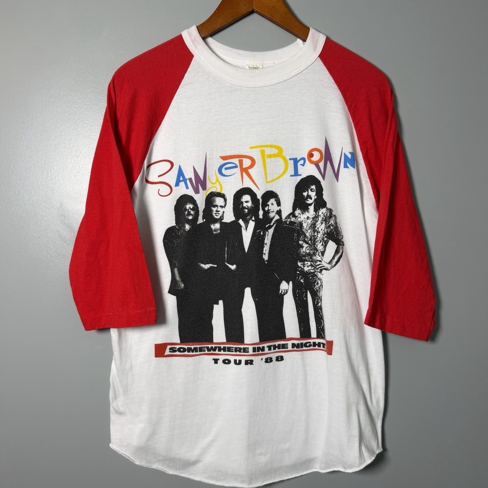 Vintage 1988 Sawyer Brown Tour Raglan Shirt XL Western Country Retro Band Tee